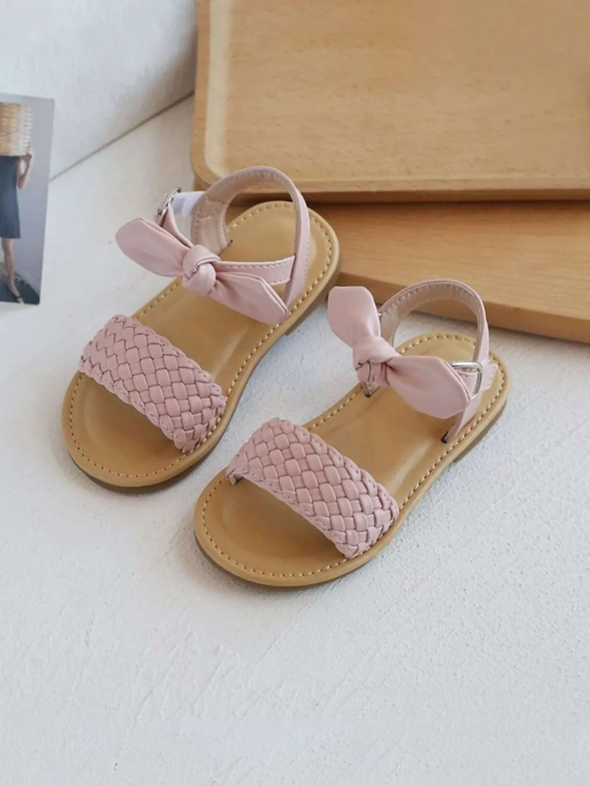 Adorable Girls' Bow-Knot Braided Sandals By Liv and Mia