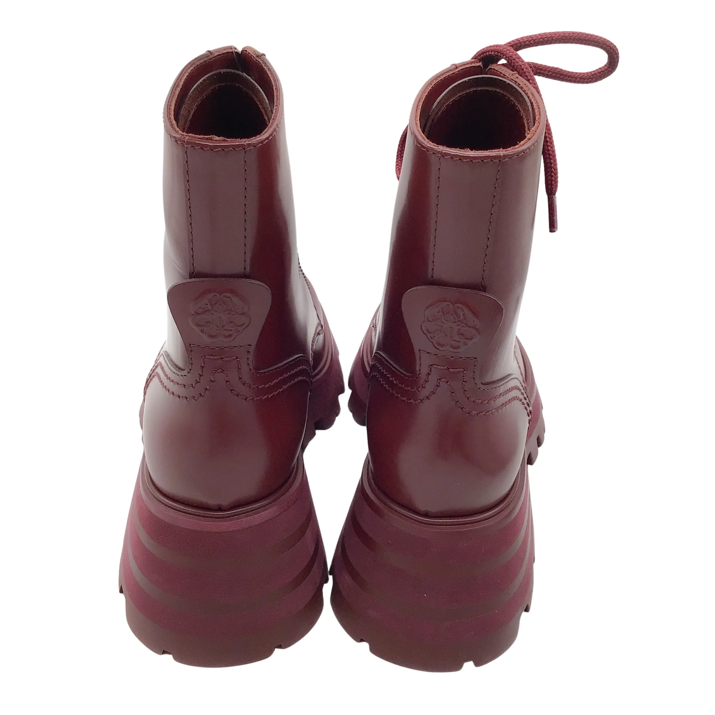 Alexander McQueen Burgundy Lace-Up Leather Boots