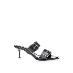 Alexander McQueen Elevate Your Steps in Timeless Black Leather Women's Sandals