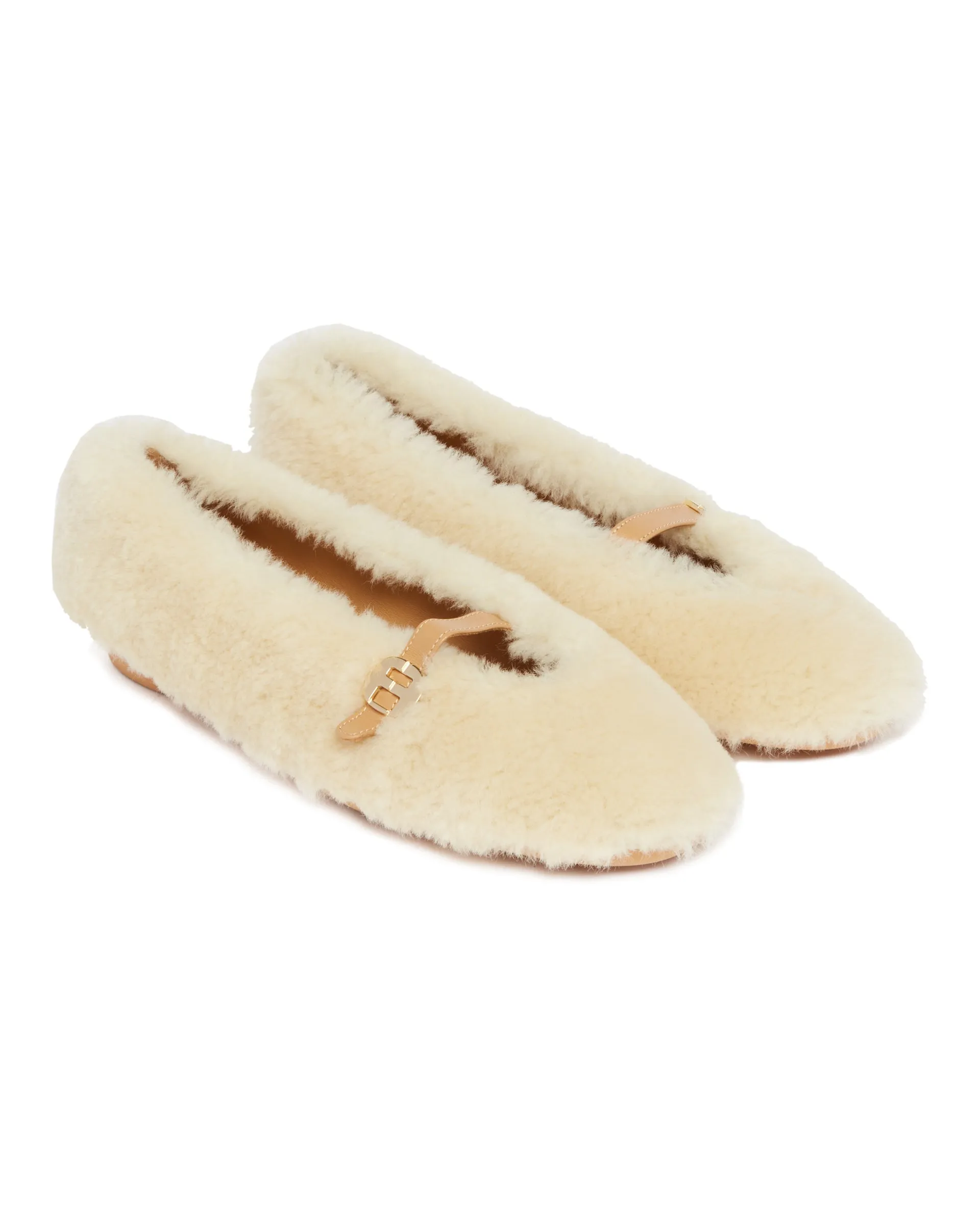 Beige Fur Ballerina Flats