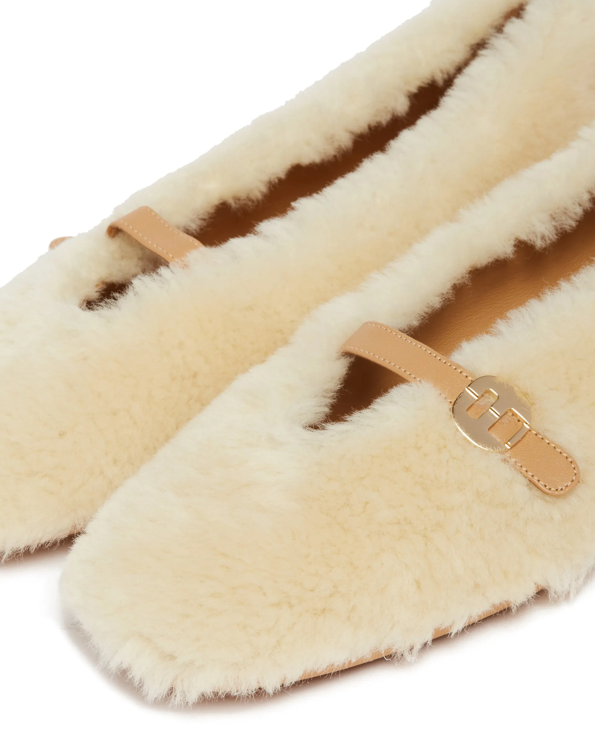 Beige Fur Ballerina Flats