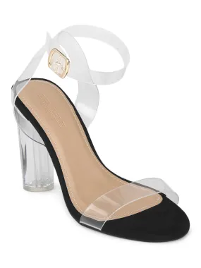 Black Micro Clear Block Heels