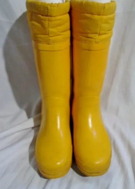 Boys Girls LAND'S END Insulated Rainboots Wellies Rain Snow Boots Winter 4 YELLOW