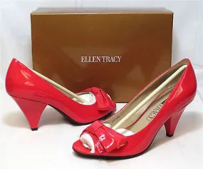 ELLEN TRACY Women's Hally Peep-toe Bow Pump-Flamingo Patent