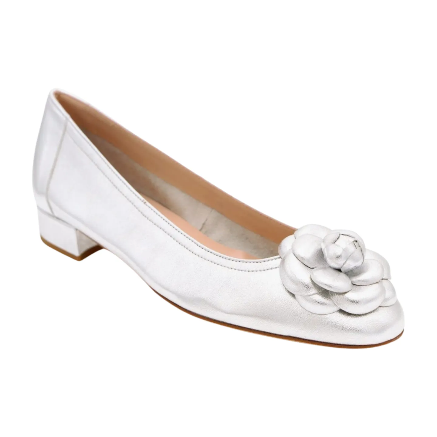 FABUCCI Silver Leather Ballet Flat with  Flower