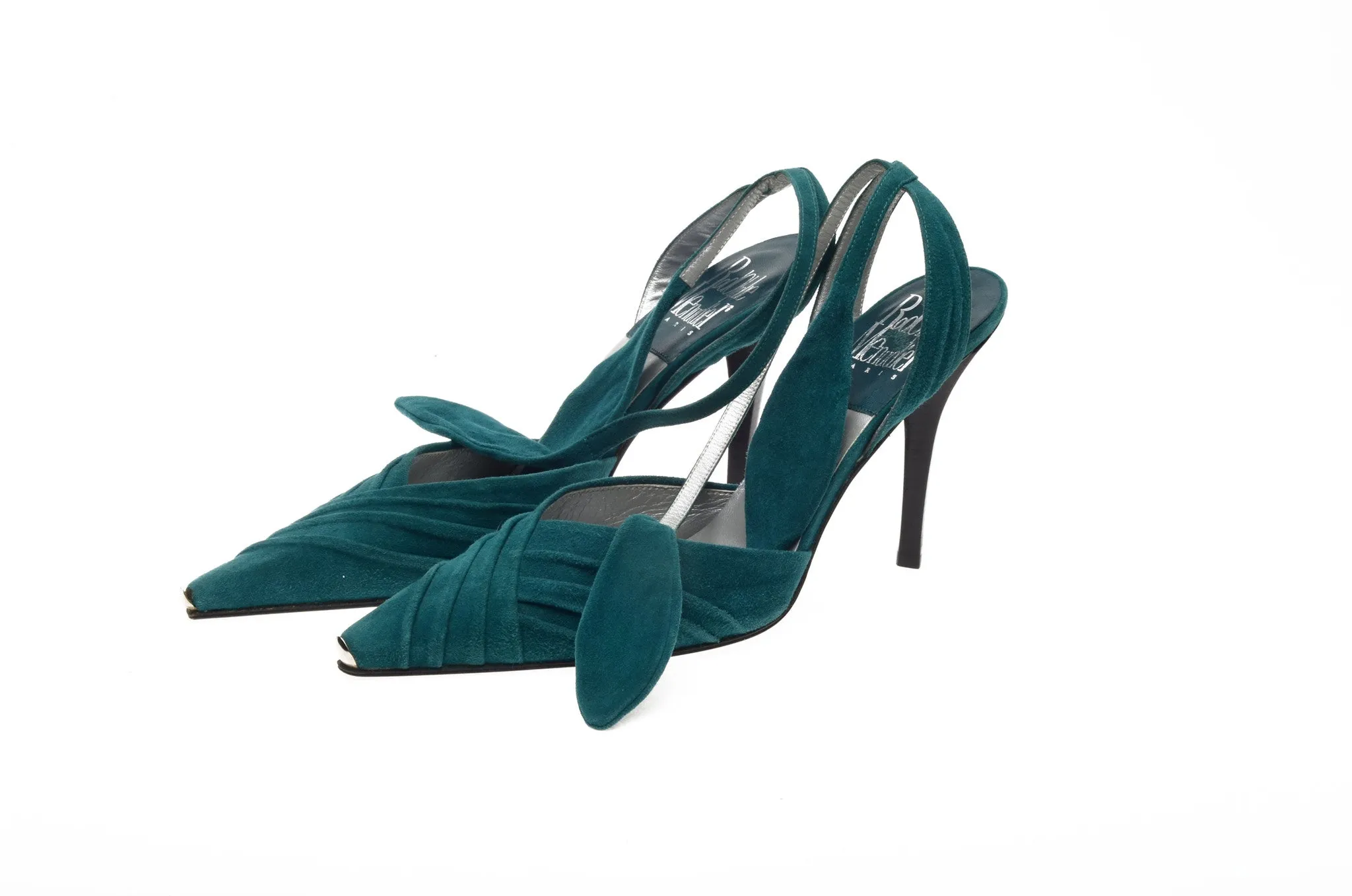 Menudier - Emerald Green Heels with Wrap Around Ankle Straps - IT 38 1/2