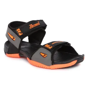 Paragon Casual Sandals for Men | Floater Style Black and Orange Men's Sandals