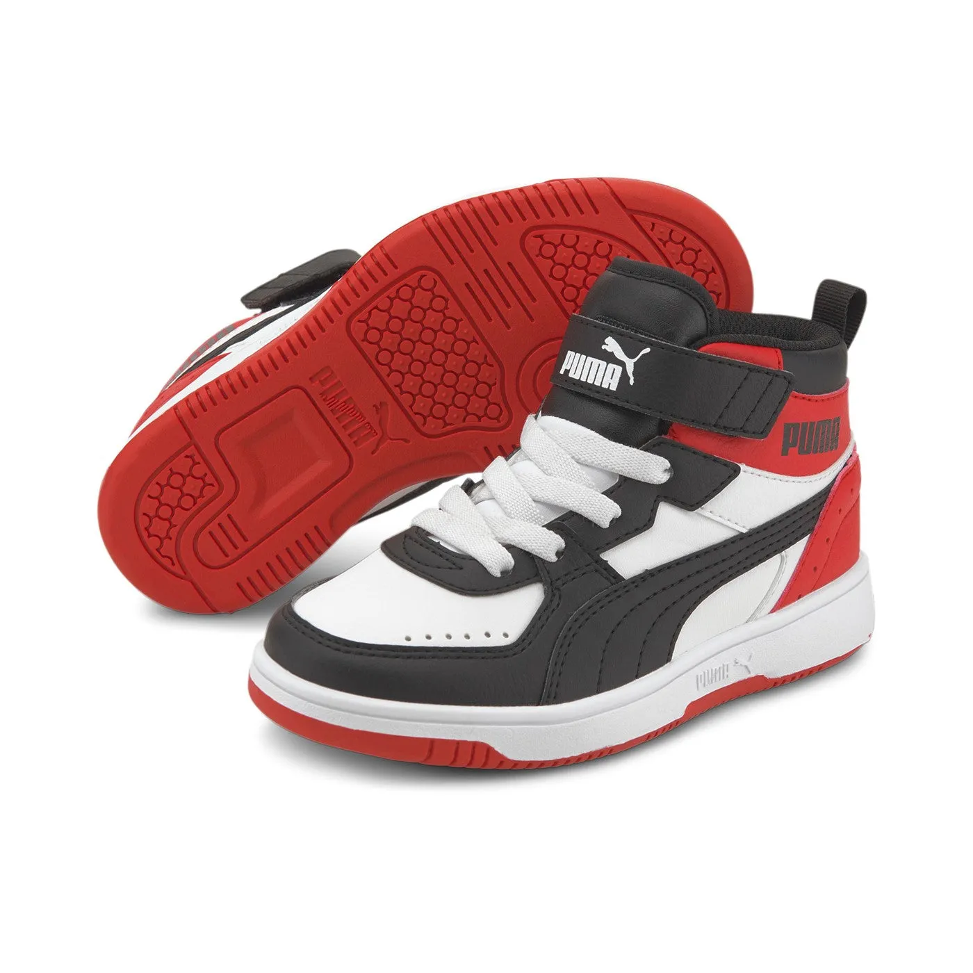 Puma high sneakers for children Rebound JOY Blocked AC PS 374688 03 white-black-red