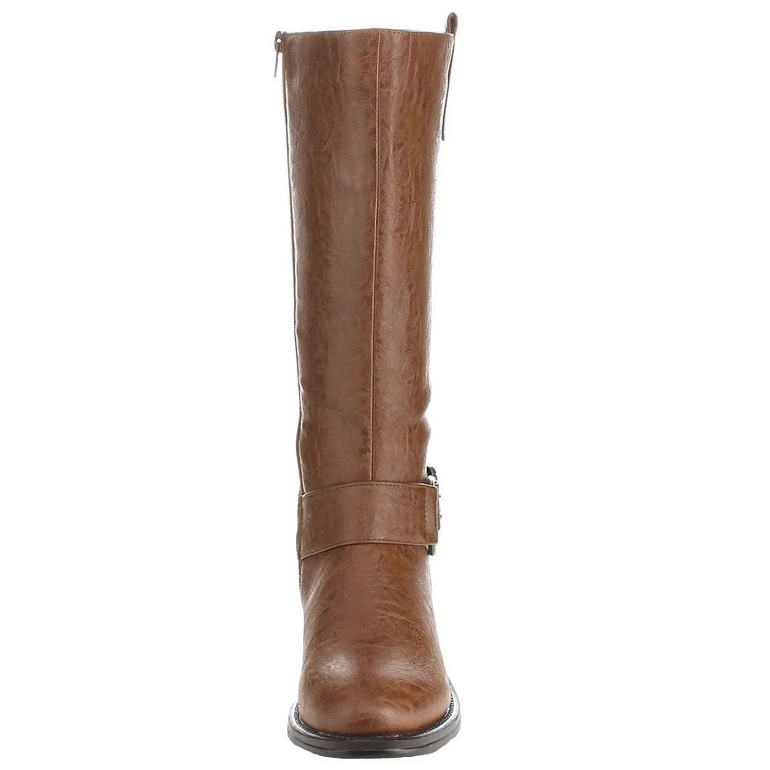 Tan Riding Ankle Strap Knee-high Women's Vegan Boots