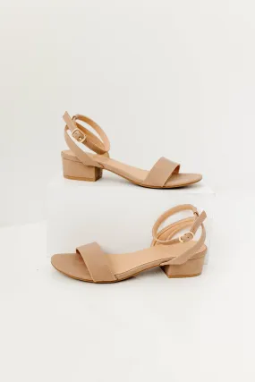 'Vienna' Low Heel Ankle Strap Sandals in Taupe